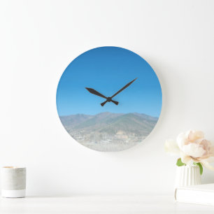 Clear Sky Over Mountain Landscape Large Clock