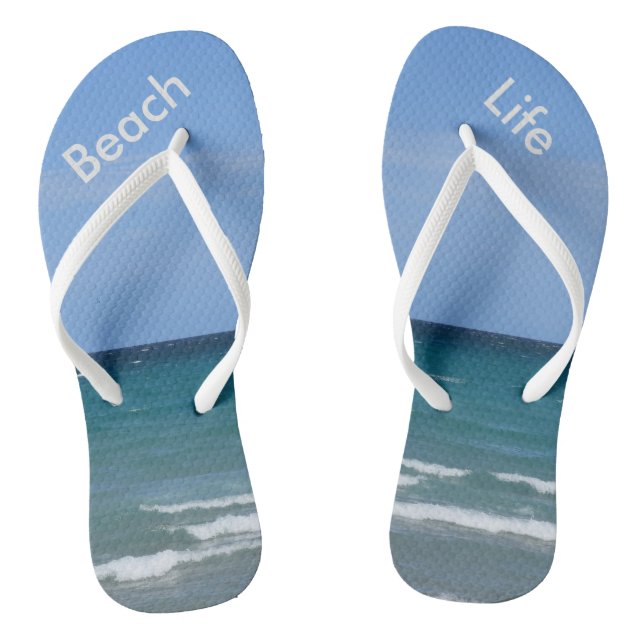 Clear turquoise beach flip-flops thongs (Footbed)