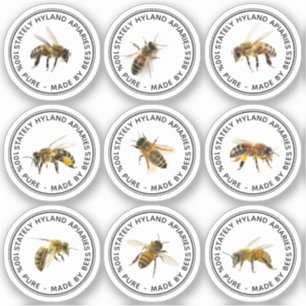 Clear Vinyl Realistic Bee Product Labels 1.25"  