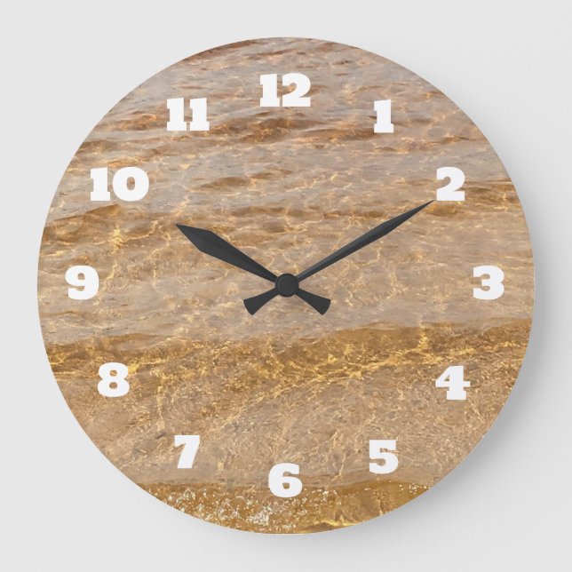 Clear Water Pattern Sandy Beach Brown Trendy Cool Large Clock (Front)