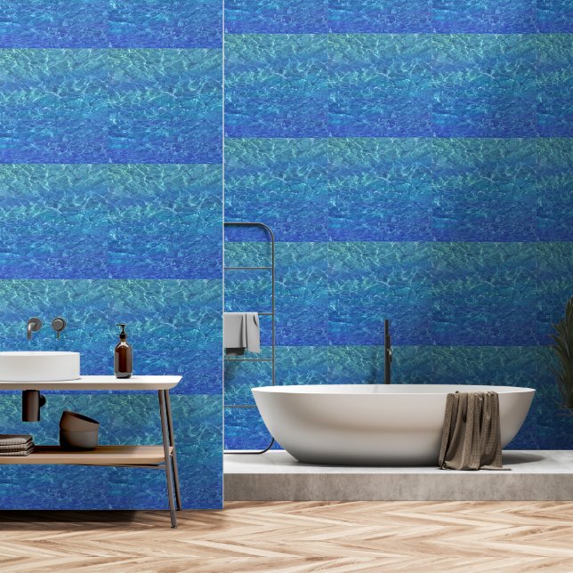 Clear Water Patterns Beach Teal Blue Ocean Sea Wallpaper (Bathroom)