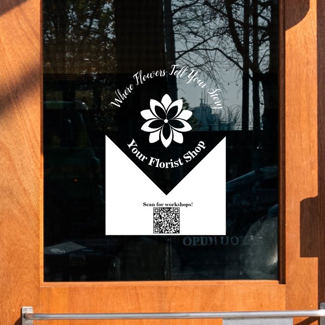 🌸Clear & White Florist, Custom Cling Vinyl Sign (🌸Clear & White Florist, Custom Cling Vinyl Sign, Scan for Workshops!)
