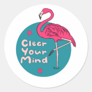 Clear Your Mind Kawaii Beautiful Pink Flamingo Classic Round Sticker