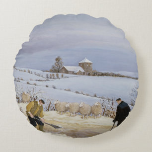 Clearing the Snow Round Cushion