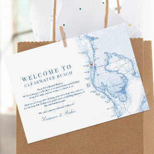 Clearwater Beach FL Blue Wedding Welcome Itinerary Thank You Card