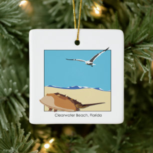 Clearwater Beach, FL Horseshoe Crab Seagull Beach Ceramic Ornament