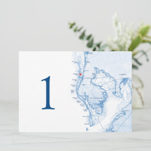 Clearwater Beach FL Map Blue Wedding Table Numbers