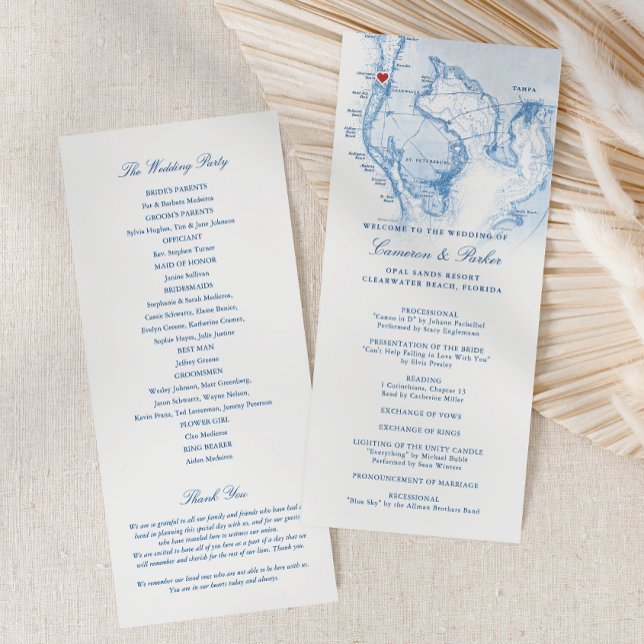 Clearwater Beach FL Map Elegant Navy Blue Wedding Program (Clearwater Beach FL Wedding Program in Elegant Navy Blue from Coastal Map Designs)