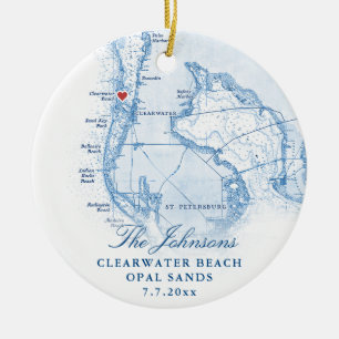 Clearwater Beach FL Map Newlywed First Christmas  Ceramic Ornament