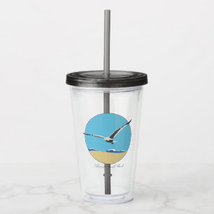 Clearwater Beach, FL Sea Gull Flying over Beach Acrylic Tumbler