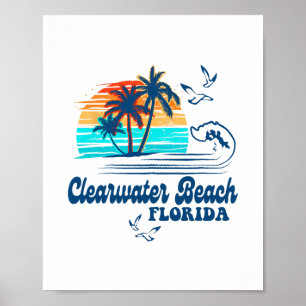 Clearwater Beach Florida 2025 Sunset Vintage 70's Poster