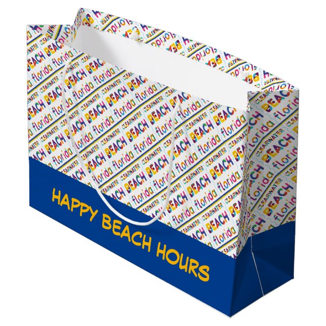 Clearwater Beach, Florida. Colourful Text Pattern Large Gift Bag (Back Angled)