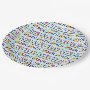Clearwater Beach, Florida. Colourful Text Pattern  Paper Plate