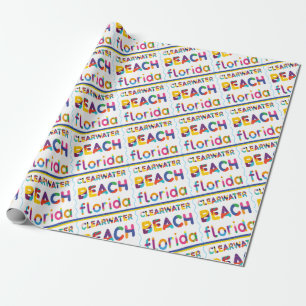 Clearwater Beach, Florida. Colourful Text Pattern Wrapping Paper