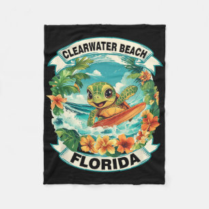 Clearwater Beach Florida Cute Sea Turtle Surfing S Fleece Blanket