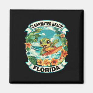 Clearwater Beach Florida Cute Sea Turtle Surfing S Magnet
