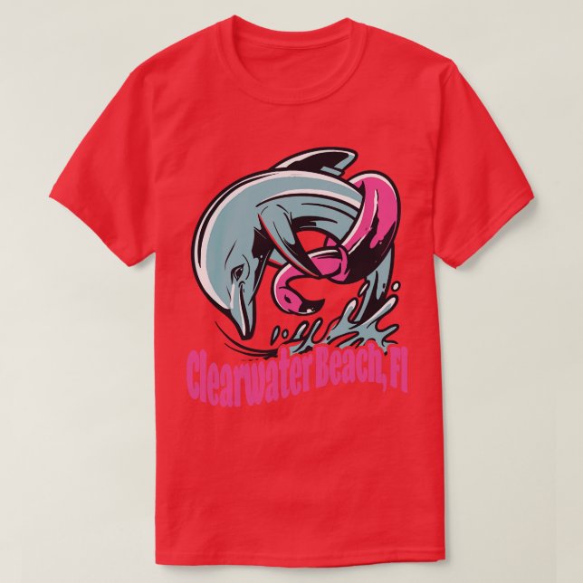 Clearwater Beach Florida Dolphin Flamingo Floaty T-Shirt (Design Front)