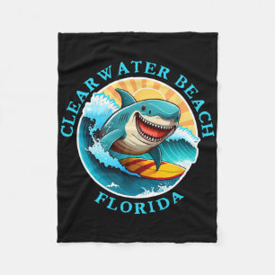 Clearwater Beach Florida Happy Surfing Shark Souve Fleece Blanket