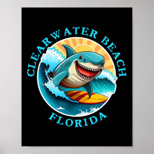Clearwater Beach Florida Happy Surfing Shark Souve Poster
