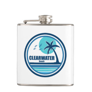 Clearwater Beach Florida Palm Tree Birds Hip Flask