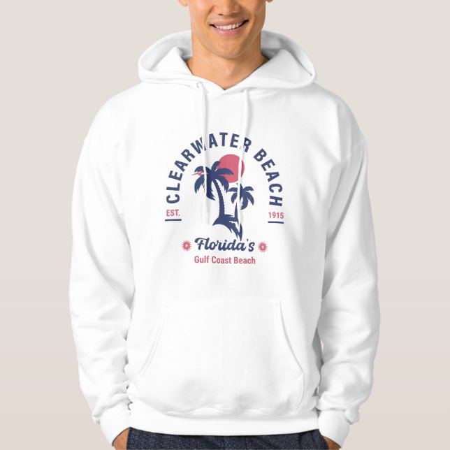 Clearwater Beach Florida Palm Tree Souvenirs 60s Hoodie (Front)