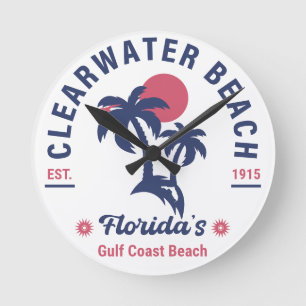 Clearwater Beach Florida Palm Tree Souvenirs Round Clock