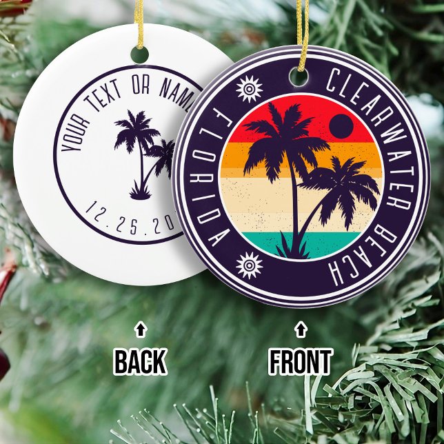 Clearwater Beach Florida Retro Palm Tree 80s Ceramic Ornament (Creator Uploaded)
