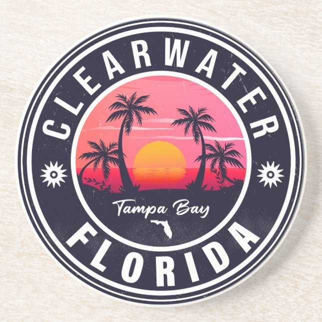 Clearwater Beach Florida Retro Sunset Souvenirs Coaster (Front)