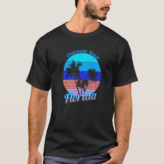 Clearwater Beach Florida Retro Tropical Palm Trees T-Shirt (Front)