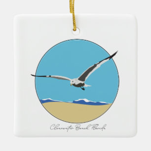 Clearwater Beach, Florida Sea Gull over Beach Ceramic Ornament