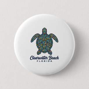Clearwater Beach Florida Sea Turtle Vector Design_ 6 Cm Round Badge