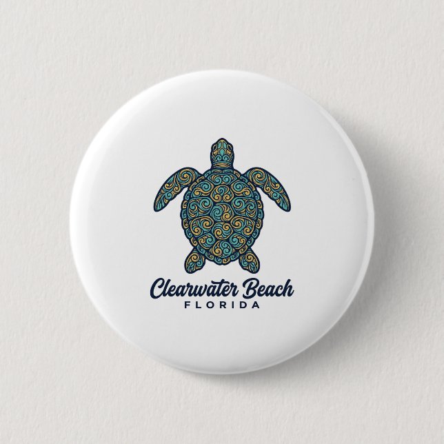Clearwater Beach Florida Sea Turtle Vector Design_ 6 Cm Round Badge (Front)