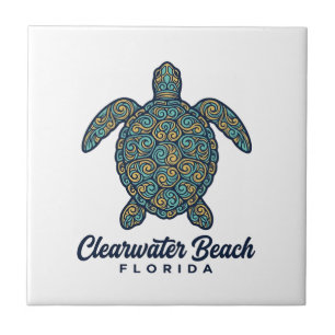 Clearwater Beach Florida Sea Turtle Vector Design_ Ceramic Tile