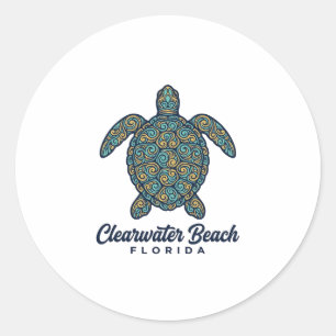 Clearwater Beach Florida Sea Turtle Vector Design_ Classic Round Sticker