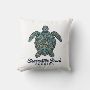 Clearwater Beach Florida Sea Turtle Vector Design_ Cushion