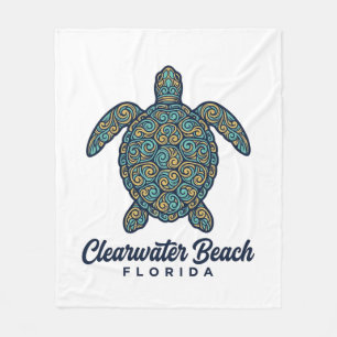 Clearwater Beach Florida Sea Turtle Vector Design_ Fleece Blanket
