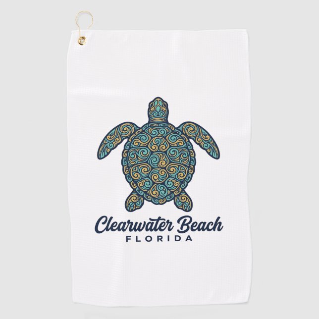 Clearwater Beach Florida Sea Turtle Vector Design_ Golf Towel (Front)