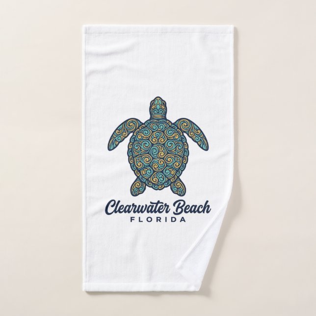 Clearwater Beach Florida Sea Turtle Vector Design_ Hand Towel (Hand Towel)