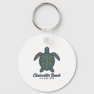 Clearwater Beach Florida Sea Turtle Vector Design_ Key Ring