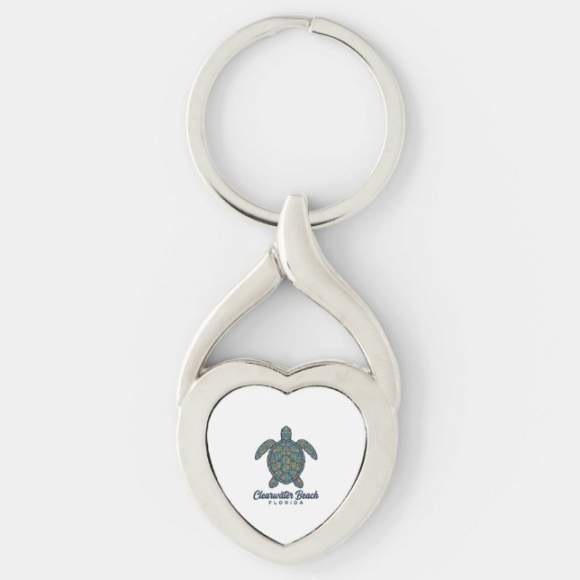 Clearwater Beach Florida Sea Turtle Vector Design_ Key Ring (Front)