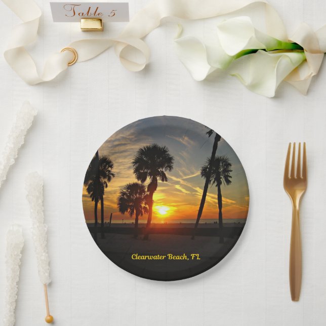 Clearwater Beach, Florida Sunset Paper Plate (Wedding)