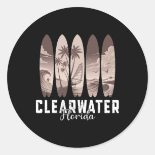 Clearwater Beach Florida Surfboard Men Women Surfi Classic Round Sticker