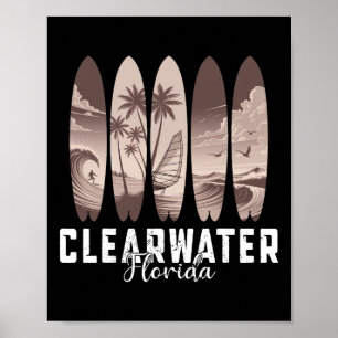 Clearwater Beach Florida Surfboard Men Women Surfi Poster
