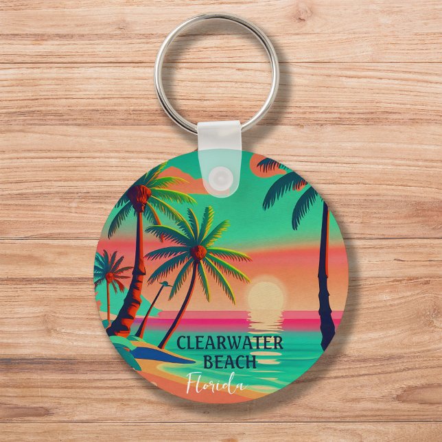 Clearwater Beach Florida Tropical Palm Tree 1950s Key Ring (Creator Uploaded)