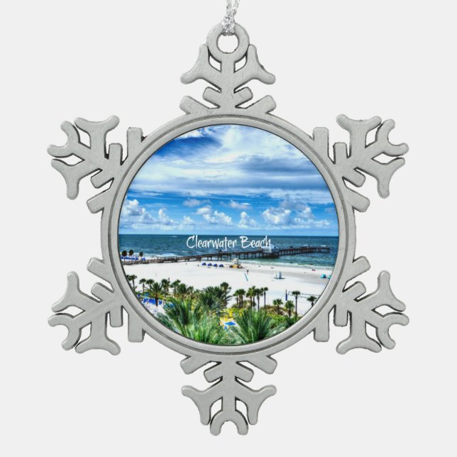 Clearwater Beach, Florida, vacation destination, Snowflake Pewter Christmas Ornament (Front)