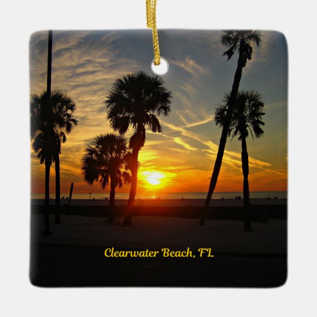 Clearwater Beach Sunset Ceramic Ornament (Front)