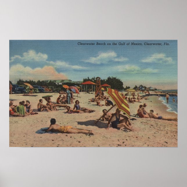Clearwater, FL - Sunbathers on Clearwater Beach Poster (Front)