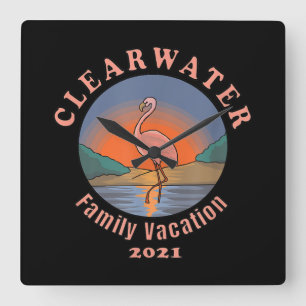 Clearwater Flamingo Vacation 2021   Funny Flamingo Square Wall Clock