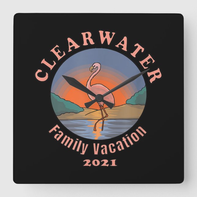 Clearwater Flamingo Vacation 2021 | Funny Flamingo Square Wall Clock (Front)