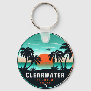 Clearwater Florida Beach Retro Sunset Souvenirs Key Ring
